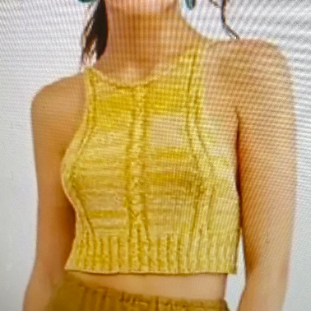 Free People Bombshell Tie Shoulder Tank Cropped Tank Top Gold Women's Large